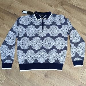 Prestige Original Zip-Up Polo Sweater Navy blue Style mens size Medium NWT